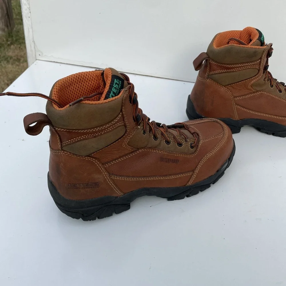Hytest Men's Waterproof Steel Toed Leather Work Safety Boots Size M11 Brown